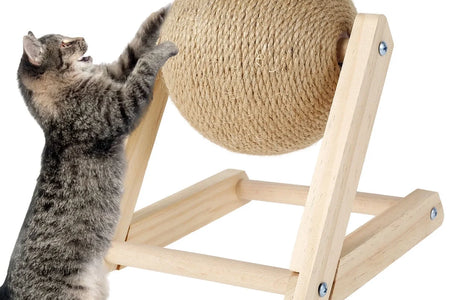 Cat Scratching Ball Natural Sisal Cat Scratcher Toy with Catnip Interactive Solid Wood Scratcher Ball 7X7X6.3 Inch Cat Scratch Post with Rotatable Ball for Indoor Cats and Kitten