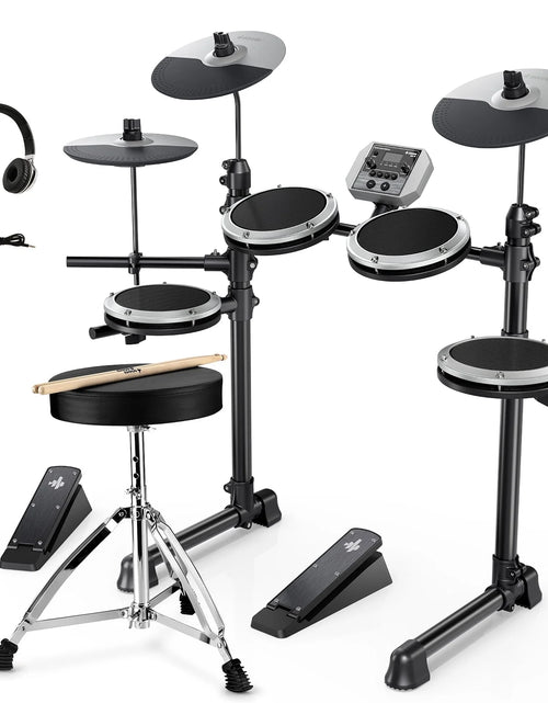 Load image into Gallery viewer, Electric Drum Set for Beginner with 180+ Sounds, Quiet Mesh Kid Child Students Electronic Drum Kit with Heavy Duty Pedals, On-Ear Headphones, DED-80 Gray
