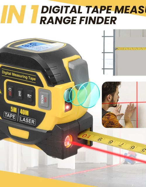 Load image into Gallery viewer, 3 in 1 Digital Laser Tape Measure &amp; Laser Cross Marking 131Ft/40M Laser Distance Meter and 16Ft/5M Autolock Tape Backlight LCD Screen for Indoor and Outdoor Use
