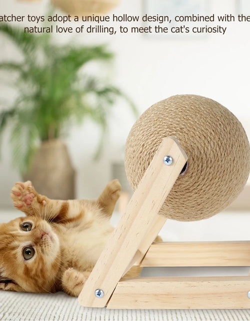 Load image into Gallery viewer, Cat Scratching Ball Natural Sisal Cat Scratcher Toy with Catnip Interactive Solid Wood Scratcher Ball 7X7X6.3 Inch Cat Scratch Post with Rotatable Ball for Indoor Cats and Kitten
