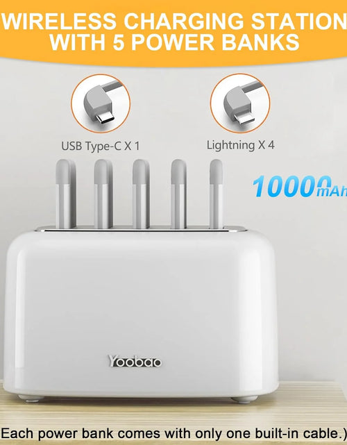 Load image into Gallery viewer, Wireless Charging Station with 5PCS Power Bank, 10000Mah Portable Charger with Built in Cable Compatible with Iphone/Samsung/Android for Home, Office, Bar, Restaurant (White)
