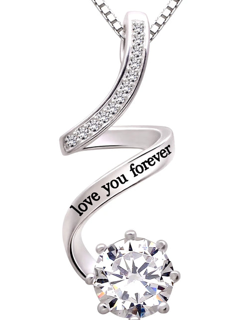 Load image into Gallery viewer, Jewelry Sterling Silver "Love You Forever" Cubic Zirconia Pendant Necklace
