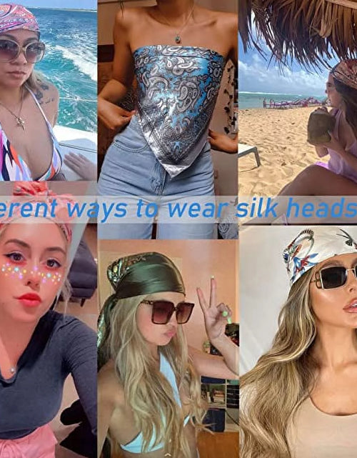 Load image into Gallery viewer, 35” Large Satin Square Head Scarf - 2Pcs Silk Floral Head Scarves Women Hair Scarves Hair Bandanas
