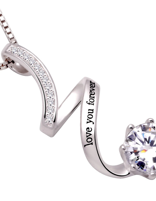 Load image into Gallery viewer, Jewelry Sterling Silver "Love You Forever" Cubic Zirconia Pendant Necklace
