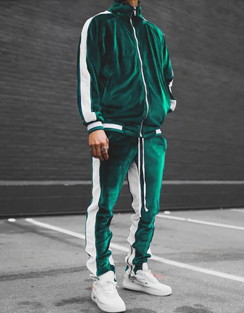 Load image into Gallery viewer, Velour Tracksuit Mens,2023 Men'S Velour Tracksuit 2 Pieces Winter Warm Full Zip up Jacket Sweatpants Fitness Sportswear Sweatsuit Jogger Sets
