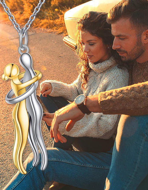 Load image into Gallery viewer, Hug Couple Necklace 925 Sterling Silver Hugging Couples Pendant Jewelry Gifts
