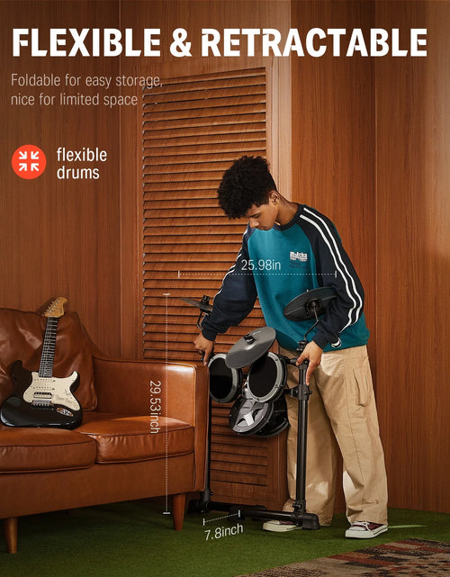 Load image into Gallery viewer, Electric Drum Set for Beginner with 180+ Sounds, Quiet Mesh Kid Child Students Electronic Drum Kit with Heavy Duty Pedals, On-Ear Headphones, DED-80 Gray
