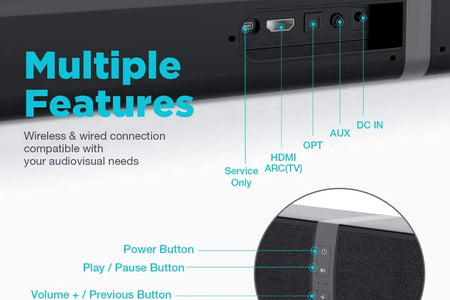 Bluetooth Sound Bar for TV, 50W Sound Bar with 4 Drivers and Remote Control, Home Audio TV Speakers Sound Bar with Arc/Optical/Aux Connect