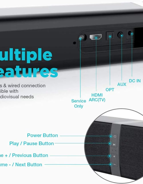 Load image into Gallery viewer, Bluetooth Sound Bar for TV, 50W Sound Bar with 4 Drivers and Remote Control, Home Audio TV Speakers Sound Bar with Arc/Optical/Aux Connect
