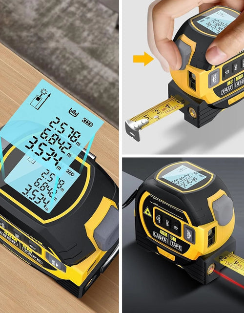 Load image into Gallery viewer, 3 in 1 Digital Laser Tape Measure &amp; Laser Cross Marking 131Ft/40M Laser Distance Meter and 16Ft/5M Autolock Tape Backlight LCD Screen for Indoor and Outdoor Use
