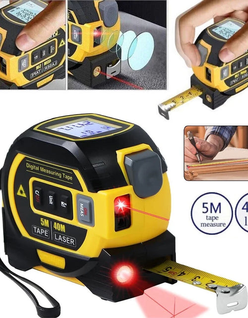Load image into Gallery viewer, 3 in 1 Digital Laser Tape Measure &amp; Laser Cross Marking 131Ft/40M Laser Distance Meter and 16Ft/5M Autolock Tape Backlight LCD Screen for Indoor and Outdoor Use
