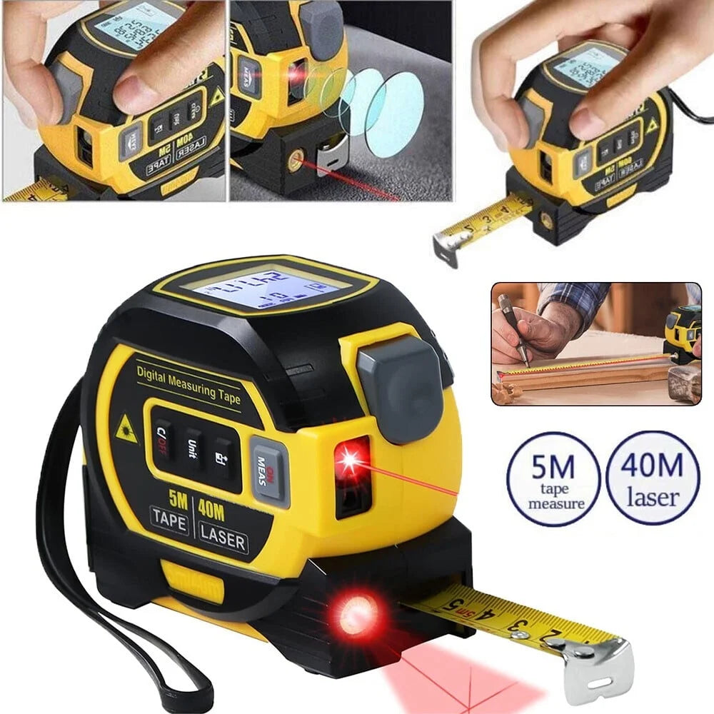 3 in 1 Digital Laser Tape Measure & Laser Cross Marking 131Ft/40M Laser Distance Meter and 16Ft/5M Autolock Tape Backlight LCD Screen for Indoor and Outdoor Use