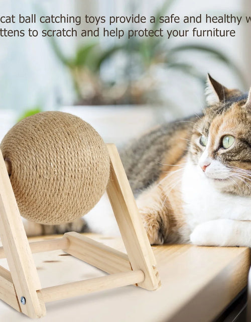 Load image into Gallery viewer, Cat Scratching Ball Natural Sisal Cat Scratcher Toy with Catnip Interactive Solid Wood Scratcher Ball 7X7X6.3 Inch Cat Scratch Post with Rotatable Ball for Indoor Cats and Kitten
