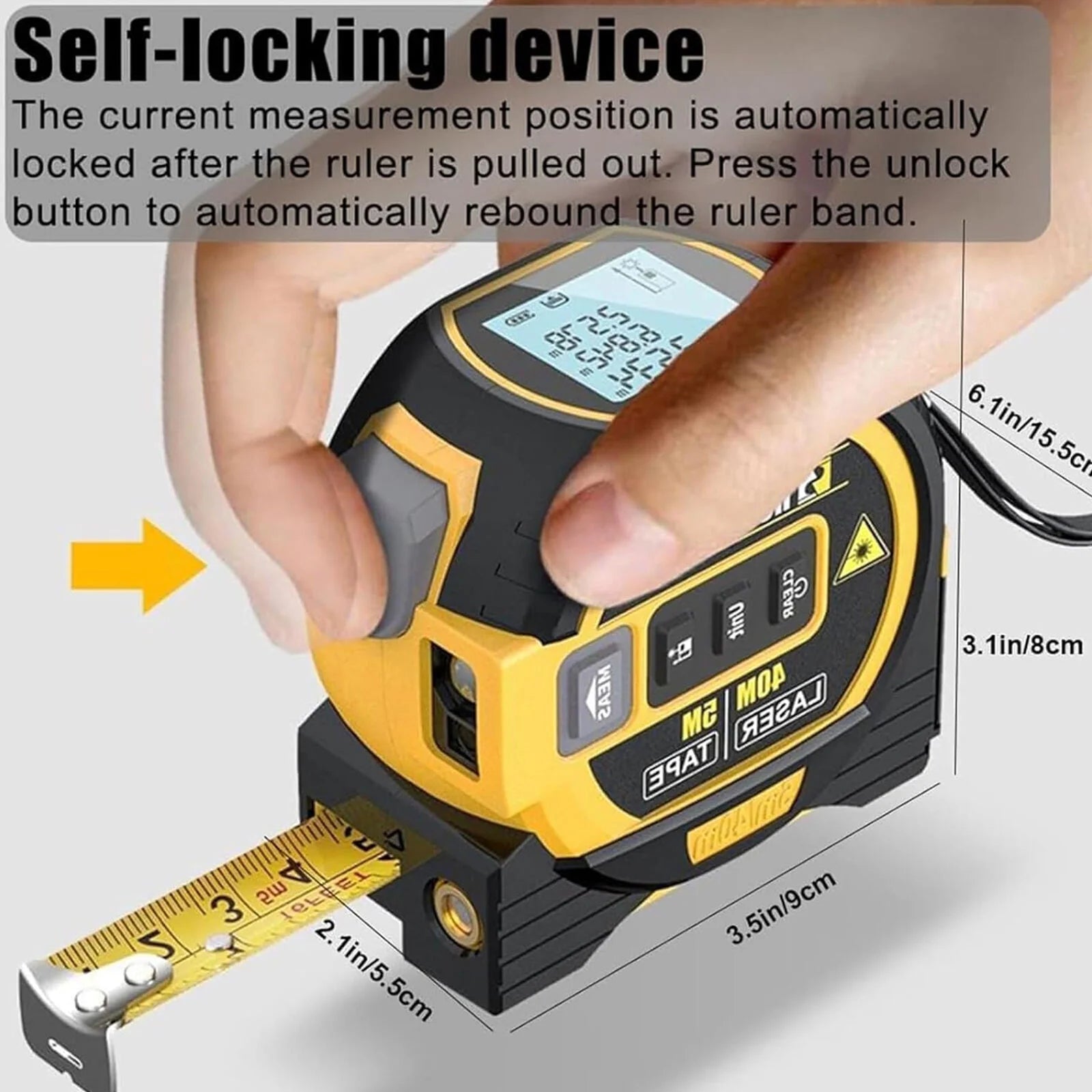 3 in 1 Digital Laser Tape Measure & Laser Cross Marking 131Ft/40M Laser Distance Meter and 16Ft/5M Autolock Tape Backlight LCD Screen for Indoor and Outdoor Use