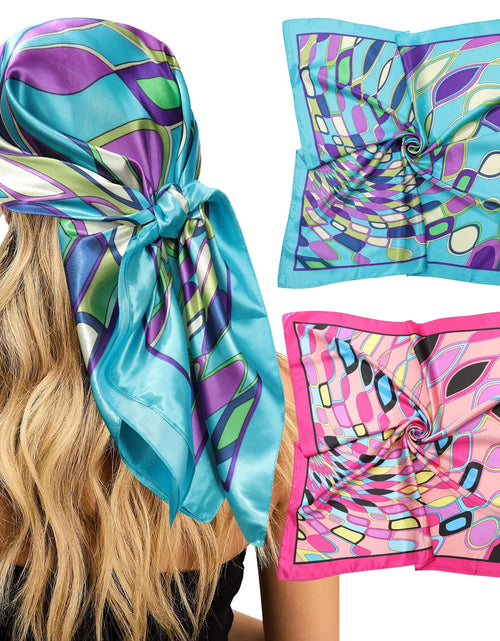 Load image into Gallery viewer, 35” Large Satin Square Head Scarf - 2Pcs Silk Floral Head Scarves Women Hair Scarves Hair Bandanas
