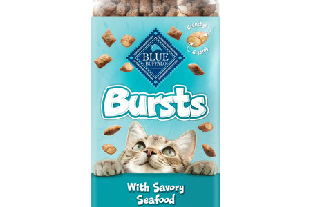 Bursts Crunchy & Creamy Cat Treats, Great for Training, Savory Seafood, 12-Oz Tub