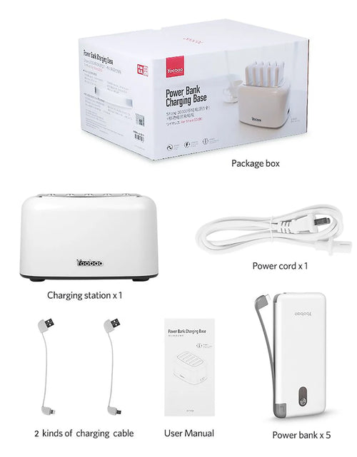 Load image into Gallery viewer, Wireless Charging Station with 5PCS Power Bank, 10000Mah Portable Charger with Built in Cable Compatible with Iphone/Samsung/Android for Home, Office, Bar, Restaurant (White)
