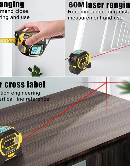 Load image into Gallery viewer, 3 in 1 Digital Laser Tape Measure &amp; Laser Cross Marking 131Ft/40M Laser Distance Meter and 16Ft/5M Autolock Tape Backlight LCD Screen for Indoor and Outdoor Use
