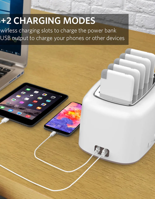 Load image into Gallery viewer, Wireless Charging Station with 5PCS Power Bank, 10000Mah Portable Charger with Built in Cable Compatible with Iphone/Samsung/Android for Home, Office, Bar, Restaurant (White)
