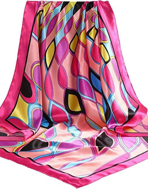 Load image into Gallery viewer, 35” Large Satin Square Head Scarf - 2Pcs Silk Floral Head Scarves Women Hair Scarves Hair Bandanas
