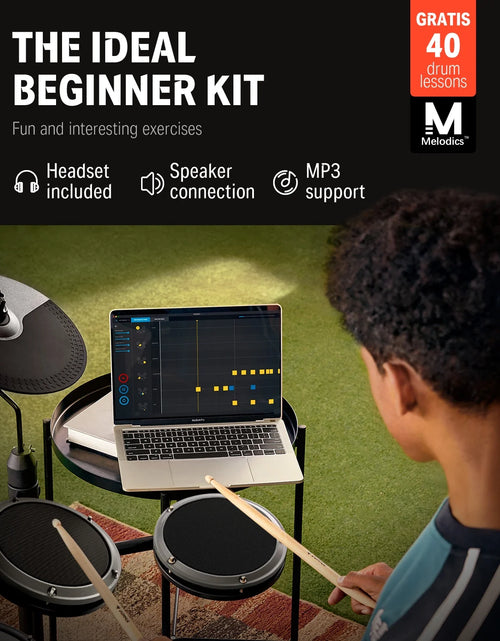 Load image into Gallery viewer, Electric Drum Set for Beginner with 180+ Sounds, Quiet Mesh Kid Child Students Electronic Drum Kit with Heavy Duty Pedals, On-Ear Headphones, DED-80 Gray
