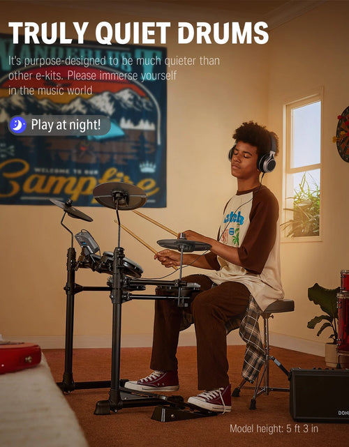 Load image into Gallery viewer, Electric Drum Set for Beginner with 180+ Sounds, Quiet Mesh Kid Child Students Electronic Drum Kit with Heavy Duty Pedals, On-Ear Headphones, DED-80 Gray
