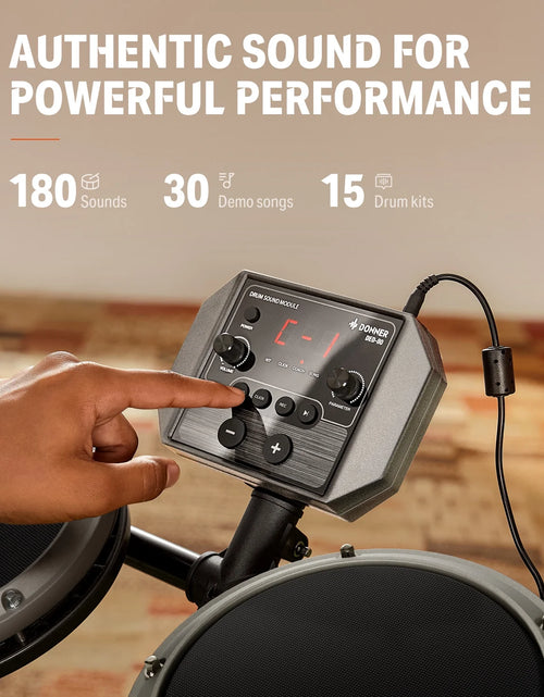 Load image into Gallery viewer, Electric Drum Set for Beginner with 180+ Sounds, Quiet Mesh Kid Child Students Electronic Drum Kit with Heavy Duty Pedals, On-Ear Headphones, DED-80 Gray
