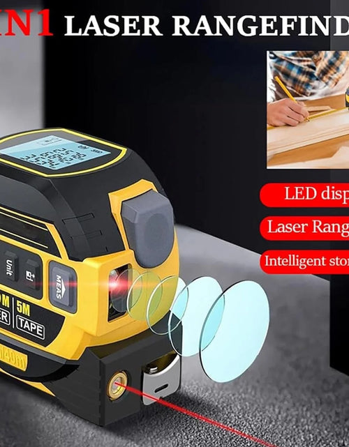 Load image into Gallery viewer, 3 in 1 Digital Laser Tape Measure &amp; Laser Cross Marking 131Ft/40M Laser Distance Meter and 16Ft/5M Autolock Tape Backlight LCD Screen for Indoor and Outdoor Use
