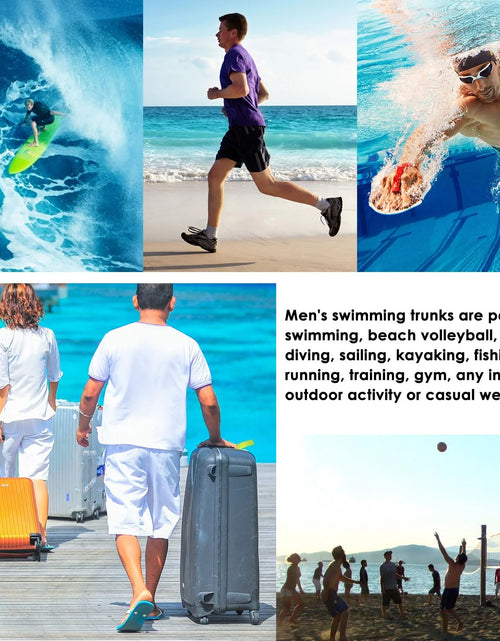 Load image into Gallery viewer, Mens Swim Trunks Stretch Water Beach Shorts with Compression Liner 2 in 1 Quick-Dry Swimming Shorts with Zipper Pockets, Black, L
